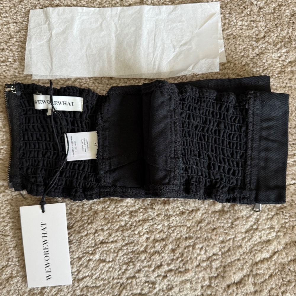 WeWoreWhat Smocked Black Bandeau Top Zip Hook Eye Back Closure‎ Sz XS NWT - Picture 6 of 9